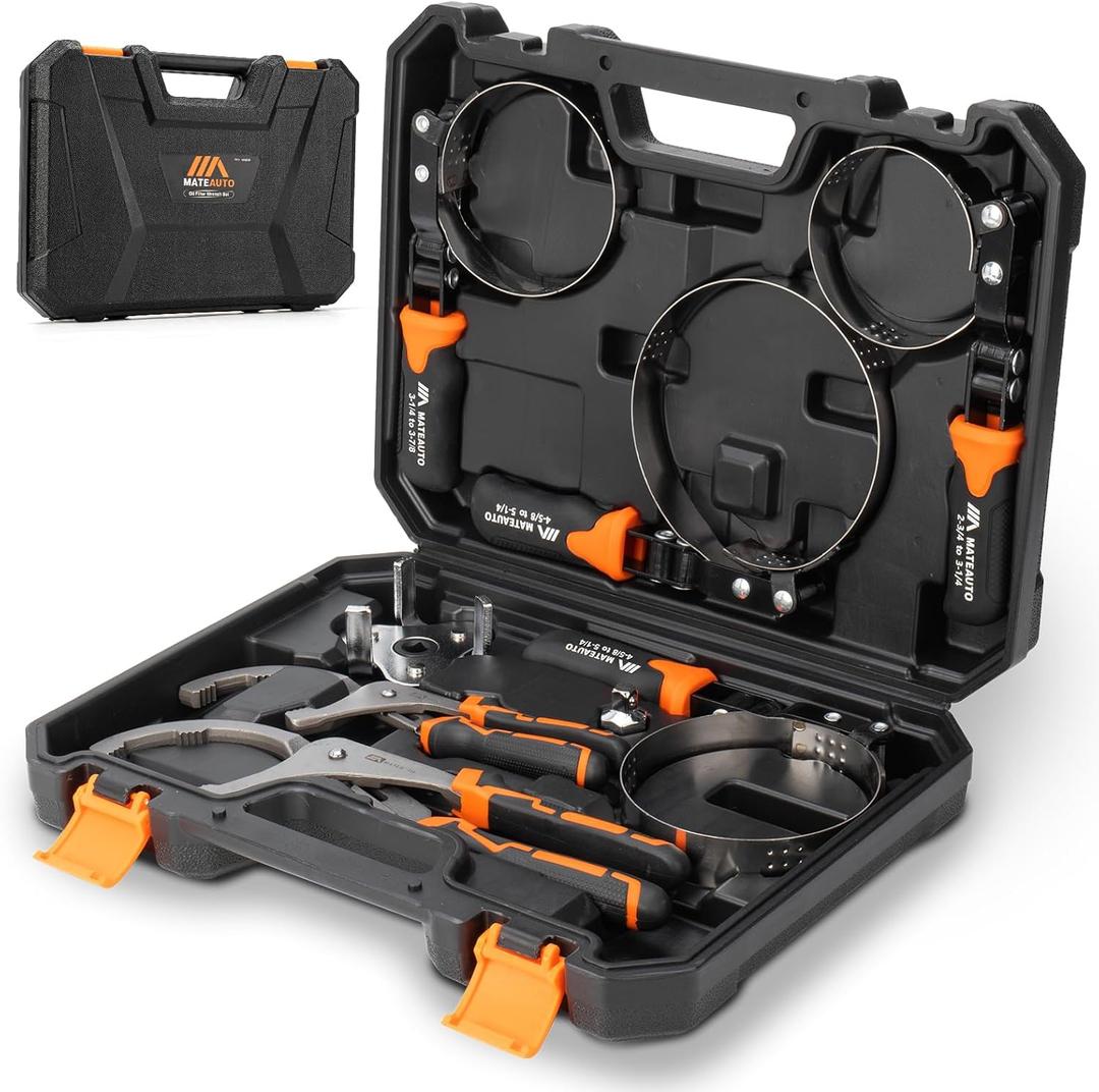 Oil Filter Wrench Set, 8 Piece Adjustable Oil Filter Wrenches 2-3/4" to 5-1/4", 9" & 12" Universal Oil Filter Removal Tool with 1/2" to 3/8" Adapter, Organized in Storage Case (8-Piece Set)