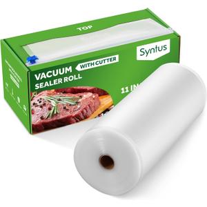 Syntus 11" x 150' Food Vacuum Seal Roll Keeper with Cutter Dispenser, Commercial Grade Vacuum Sealer Bag Rolls, BPA Free Food Vac Bags, Ideal for Storage, Meal Prep and Sous Vide