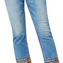 Flamingals Straight Leg Cropped Jeans for Women Trendy Mid Rise Stretchy Tribal Embroidery Raw Hem Ankle Jeans (XX-Large, Light Blue)