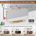 Peakeep Slim Digital Mirror Aesthetic Alarm Clock for Bedrooms Desk Decor - Plug in Electric Big LED Modern Small Clock for Office Living Room, Battery Backup, 6 Dimmers (Gold)
