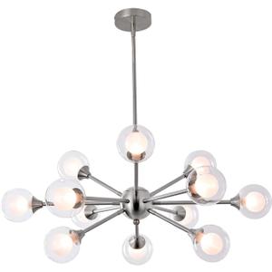 12 Lights Sputnik Chandelier Brushed Nickel Dining Room Lighting Fixtures Ceiling Hanging Modern Bubble Glass Ball Pendant Light Fixtures for Living Room Bedroom