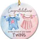 10 x New Baby Twins Christmas Ornament - Congratulations Gifts for Twins Boy and Girl, Newborn Baby Gifts - Baby First Christmas Ornament, Gift for New Twin Moms, Dads, Parents