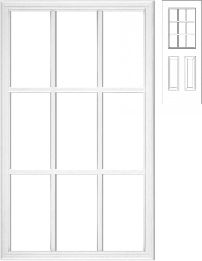 Pushglossy 20'' x 36'' Entry Door Frame Insert Only Replacement Kit (Glass Not Included) 9 Lite Exterior Front Door Window Frame Grille Inserts Replacement Kit for Home Improvement