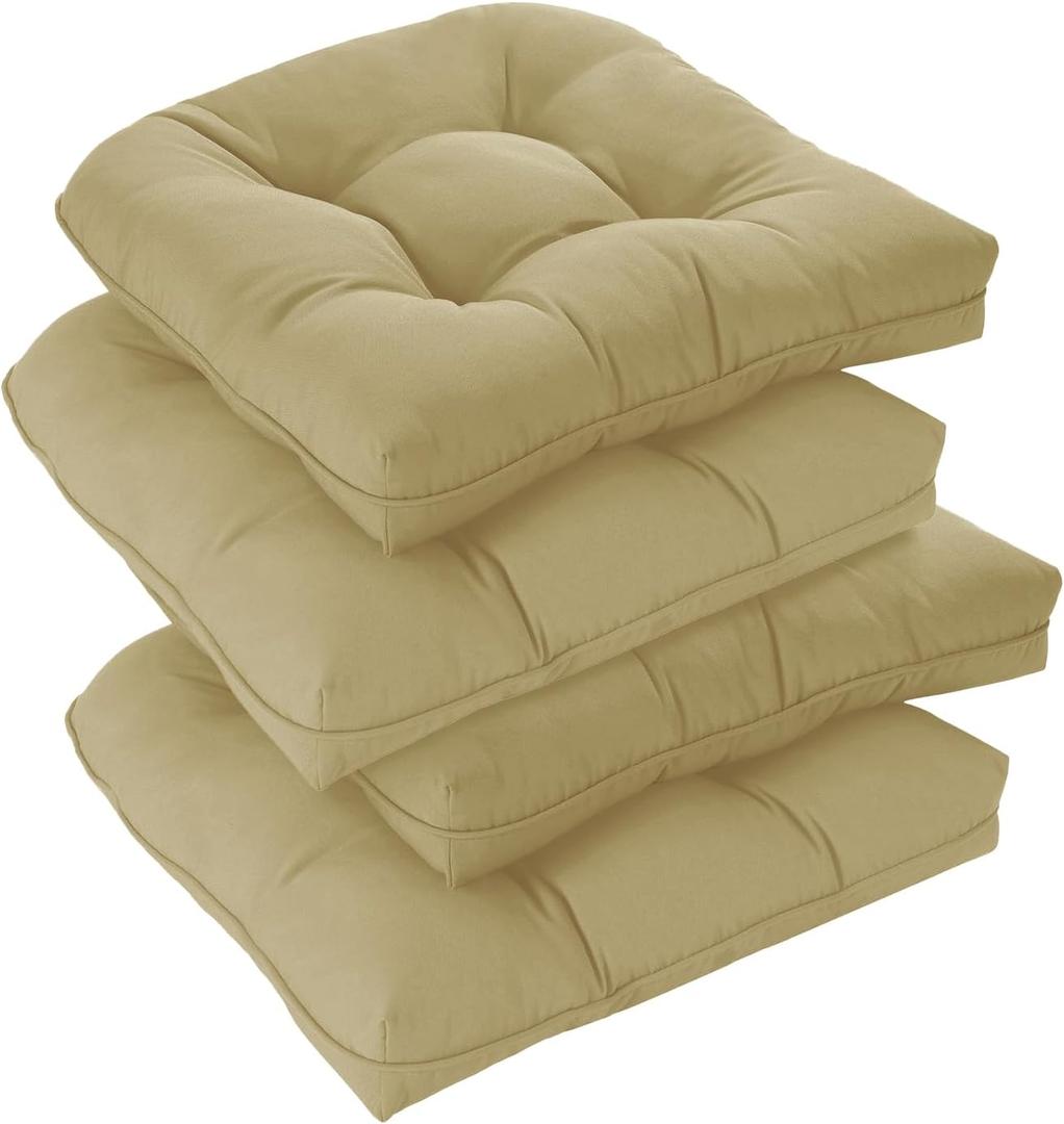downluxe Outdoor Chair Cushions Set of 4 for Patio Furniture, Water Resistant Tufted Overstuffed Patio Furniture Cushions, Thick Outdoor Seat Cushion, 19" X 19" X 5", Khaki