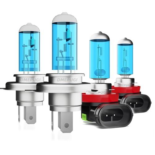 DMEPUGI Halogen Headlight Bulbs Fit for Honda CR-V CRV 2002-2004 & 2007-2014 Lights bulb,9003/H4 High/Low Beam + H11 Fog Light Bulbs,6000K White Bright,300% Brightness,Plug N Play,4 Pack