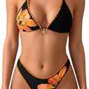 MakeMeChic Women's Polka Dots Triangle Thong Bikini Sets Floral Cute Bathing Suit Swimsuit, Small