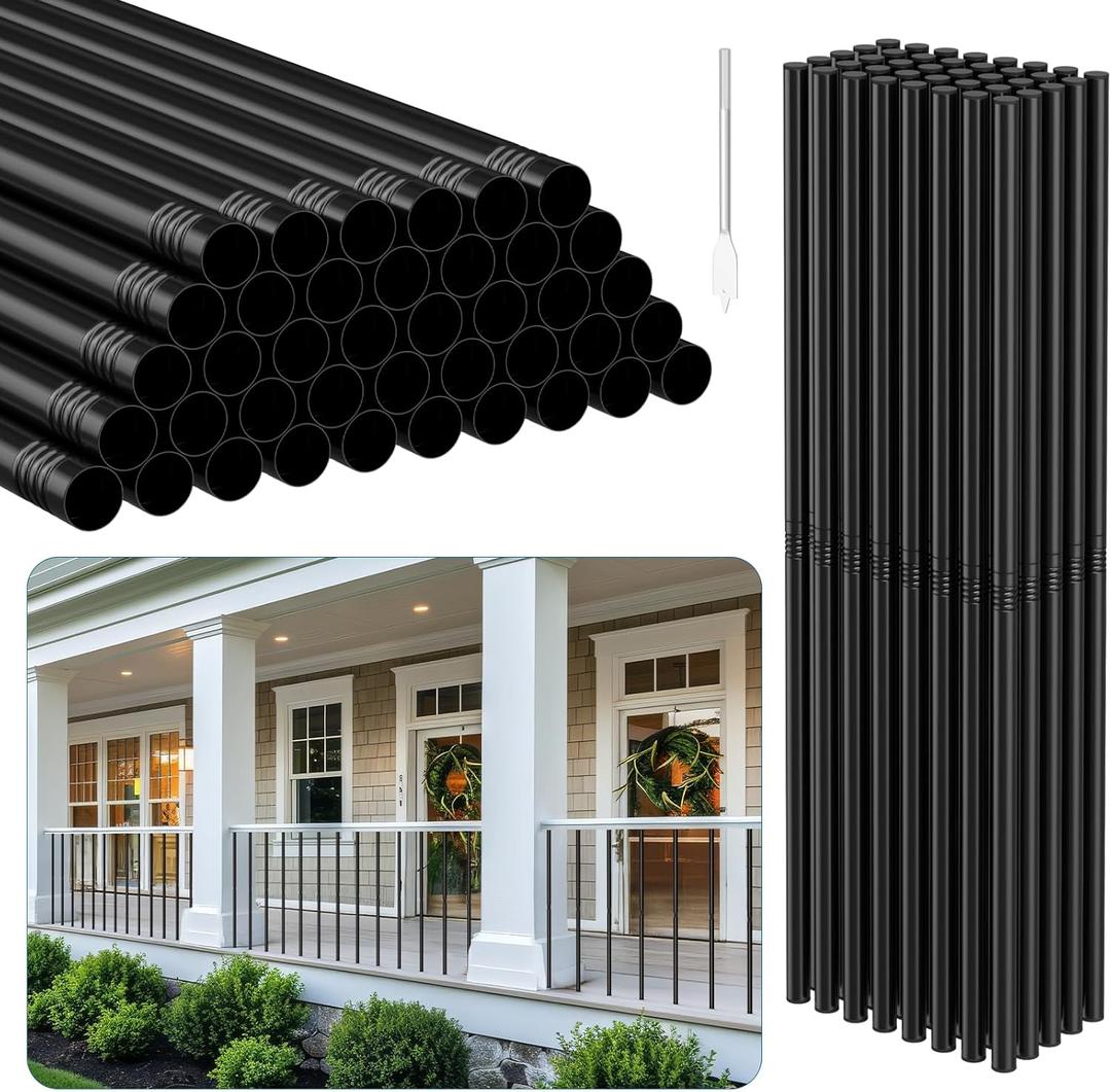 32" Deck Balusters for Deck Railing 40 Packs Metal Deck Spindles 3/4" Hollow Round Porch Balcony Railing Kits for Staircase Interior Indoor Outdoor Railing Fencing