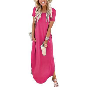 ANRABESS Womens Summer Maxi Dress Short Sleeve Casual Loose Long T Shirt Dresses Split Vacation Beach Sundress Travel Outfits L