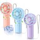 3 Pcs Mini Portable Fan Handheld Battery Operated Portable Small Personal Fans for Summer Travel Beach Indoor Outdoor Cooling Gift (Pink,Blue,Purple)