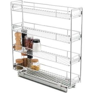 OCG 4-Tier Pull Out Kitchen Cabinet Spice Rack Holder Shelves (8" W x 21" D), Slide Out Slim Storage Wire Baskets for Storage Organization, Narrow Slide Out Storage for Narrow Space