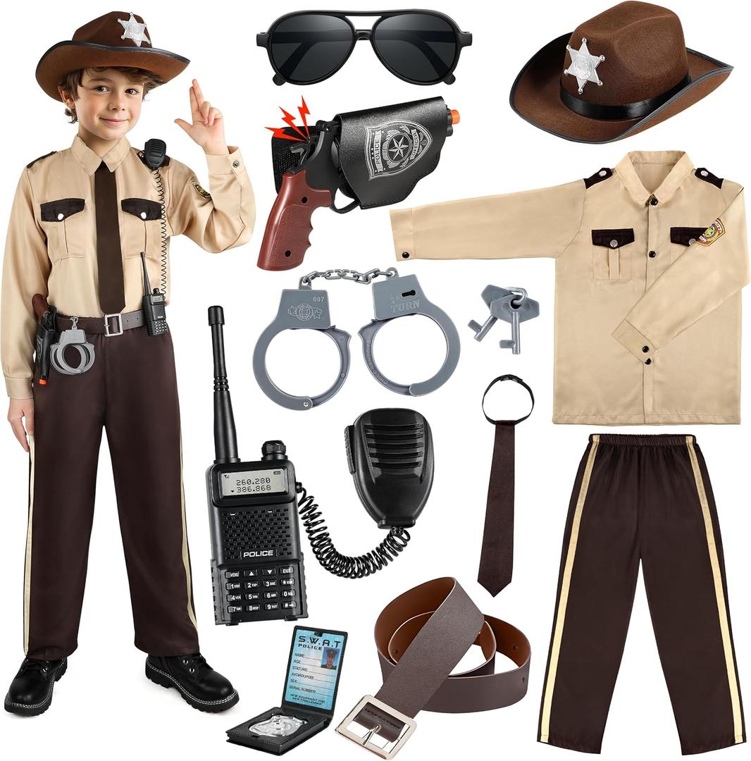 GIFTINBOX Police Costume for Kids, Sheriff Costume for Boys, Kids Sheriff Cowboy Costume with Accessories Halloween Costumes (M(5-7Y))