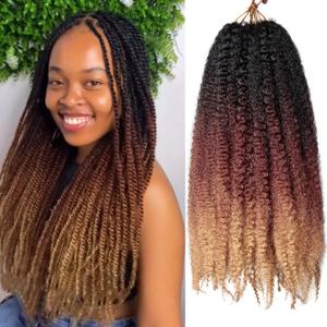 Marley Twist Braiding Hair 18 inch Afro Kinky Curly Crochet Braids 8 Packs Cuban Twist Crochet Braids Synthetic Low Maintenance Skin-Friendly Marley Hair Extensions(1B/30/27, Packs of 8)
