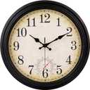 Wall Clock Vintage Style Inodor Outdoor Clock 16 Inch Large Wall Clocks Waterproof with Thermometer for Living Room Patio Pool Garden (Bronze)