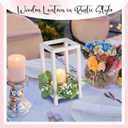 Geelin 12 Set 10.59'' White Wooden Lanterns for Wedding Centerpieces Include 12 Wooden Lantern 12 LED Candle 12 Eucalyptus Leaves Wreath for Wedding Baby Shower Farmhouse Table Decor