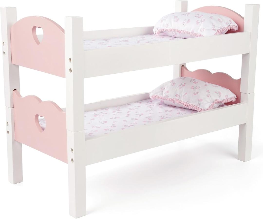 BABESIDE Doll Bunk Bed,Wooden Baby Doll Crib for 12-18 Inch Reborn Baby Dolls  Stackable Toy Crib with Accessories, Doll Bed Playset for Kids 3+ (Pink, 2 Pcs Beds)