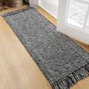Collive Hallway Runner Rug, 2' x 5' Soft Washable Kitchen Runner Rug, Black Contemporary Modern Laundry Room Rugs Indoor Hand-Woven Cotton Carpet for Bedroom Entryway Front Door Farmhouse
