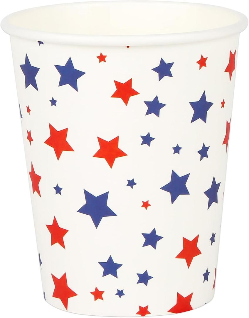 32 pcs American Stars Paper Cups Patriotic Disposable Party Cup | 4th of July Red White Blue 9oz Hot/Cold Beverage Drinking Cups for 250 Anniversary Home Office Party Supplies