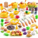 118Pcs Mini Play Kitchen Accessories for Kids, Pretend Cooking Playset with Cookware, Tableware & 2 Fruit Sets, Learning Gift for Girls, Boys, Toddlers, Yellow