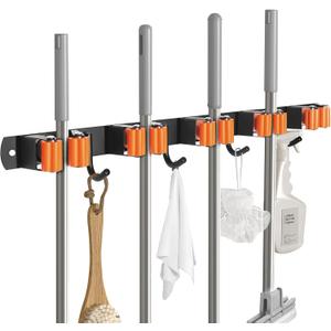 Gorlary Mop and Broom Holder Wall Mount, Broom Hanger Organizer Storage Racks, 17" SUS304 Stainless Steel Heavy Duty Utility Hooks, Black (5 Racks and 4 Hooks)