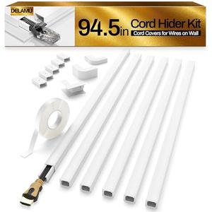 Delamu Cord Hider, 94.5in Cord Covers for Wires on Wall, One-Cord Cable Hider, Wire Hiders Wire Covers for TV Cords on Wall, Easy Mount Cable Cover Management Kit, 6xL15.7 W0.59 H0.4in, White