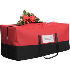 Christmas Tree Storage Bag,Fits Up 8 Ft Tall Artificial Trees,600D Oxford Material,Heavy Duty Tree Bag,Dampproof Storage Bag with Durable Reinforced Handles & Dual Zipper&Transparent Pocket (8FT red&black)