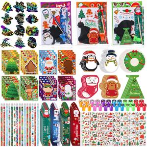 Tenceur 120 Pcs Christmas School Stationery Set Party Favors for Kids Christmas Classroom Gift for Students Kids Xmas Stationery Set for Stocking Stuffers Xmas Exchange School Prizes from Teacher