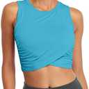 Sanutch Yoga Crop Tops Dance Tops Fitted Workout Crop Tops Yoga Tank Tops Athletic Sports Shirts for Women Size L