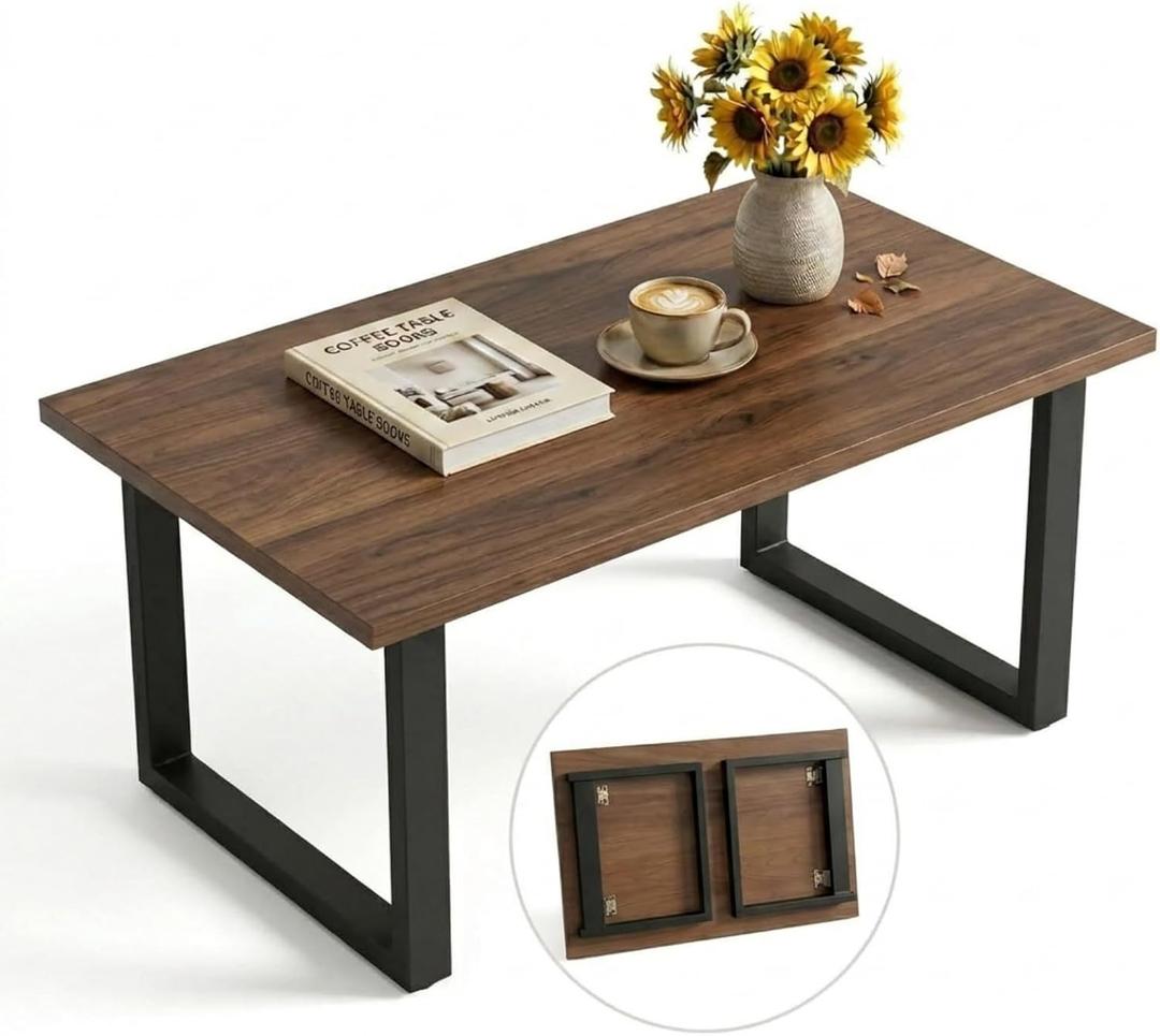 Walnut Folding Coffee Table, No Assembly Required for Small Spaces,35.5In | Easy Storage, Supports 240 lbs, Portable,Sturdy & Stable, Water-Resistant, Scratch-Resistant, low