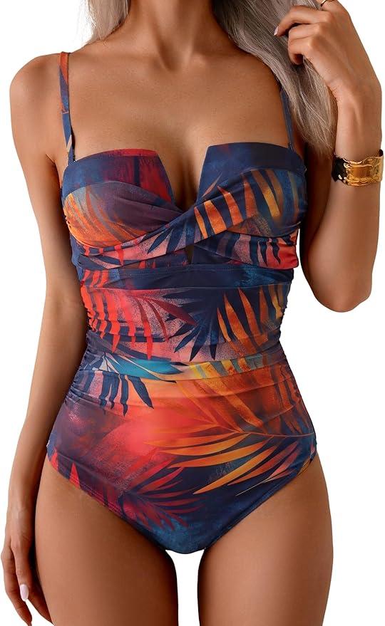 Eomenie Women's Push Up Wrap Front Swimsuit One Piece Tummy Control Bathing Suits Bandeau Support Slimming Swimwear 3 Sustainability Features,  Large