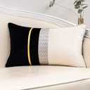 Yangest Black Patchwork Velvet Lumbar Pillow Cover with Gold Striped Leather Cushion Case Modern Luxury Pillowcase for Sofa Couch Bedroom Living Room Home Decor,12"x20"
