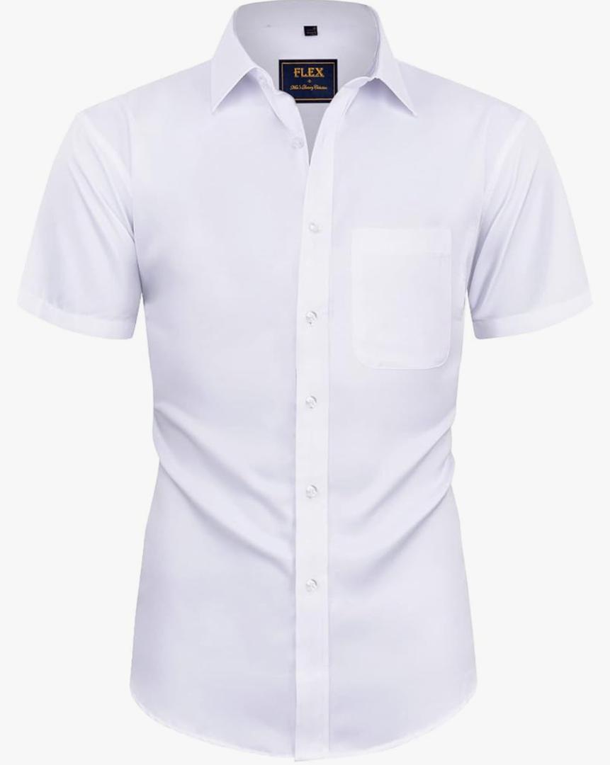 Alimens & Gentle Mens Short Sleeve Dress Shirts Wrinkle Free Solid Casual Button Down Shirts with Pocket S