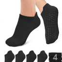 yeuG Pilates Socks for Women Non Slip Grip Socks for Yoga, Barre, Hospital, Barefoot Grippy Yoga Sock Womens Gifts 4 Pairs (Small-Medium, B05-Black*4)