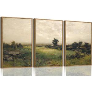 WKGZGYS 3 Piece Vintage Landscape Framed Wall Art French Country Canvas Art Prints Farmhouse Paintings Nature Scenery Pictures Artwork Decor For Living Room Bedroom 12x16in
