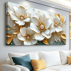 Large Floral Canvas Wall Art Gold White Plant Abstract Decor 29x58 Inch Painting Pictures Modern Nordic Botanical Flowers Posters Prints for Living Room Dining Room Bedroom Office Hallway Home Decoration