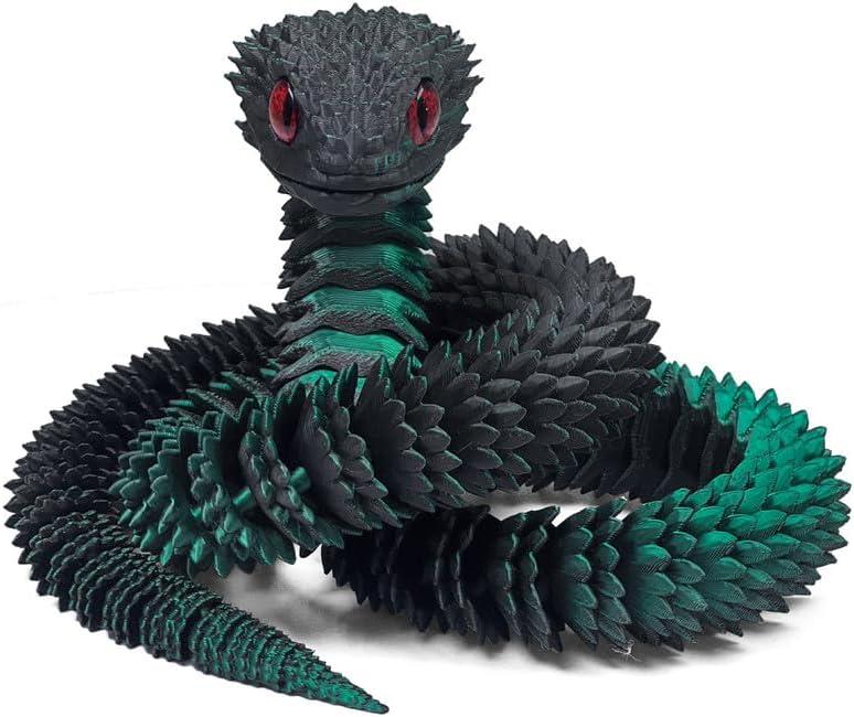 3D Printed Snake - Movable Articulated Snake, Perfect 3D Printed Animals for Educational Toys! Must-Have Toys for Kids and Collectors, Home Office Executive Desk Decor (Black Green)