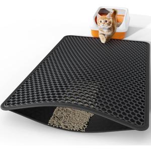 Cat Litter Mat - 46" x 35" Jumbo Litter Box Mat with Double Layers, Urine-Proof and Non-Slip Litter Trapping Mat, Easy to Clean Kitty Litter Mats for Floor, Scatter Control, Black