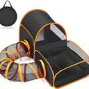 Portable Cat Playpen with Surround Tunnel, 2-Linked-Enclosed Areas, Ideal Cat Tent Outdoor or Cat Playpen for Indoor Cats Enclosed.Breathable Mesh Design for Indoor & Outdoor Use(Black)