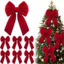 Canlierr 6 Pcs Knitted Large Red Christmas Bows 18in Big Crochet Christmas Tree Bow Neutral Ribbon Bow Hanging for Tree Topper Winter Party Wreath Garland Fireplace Holiday Decorations