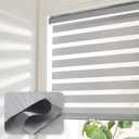 Cordless Zebra Blinds for Windows Shade Dual Layer Free-Stop Light Filtering Roller Blinds Thermal Insulated Privacy Protection, Inside or Outside Mount(Light Grey,38''W x 72''H)