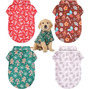 Weewooday 4 Pack Christmas Dog Shirts Pet Costumes Set, Funny Pattern Soft Dog T-Shirt Snowflakes Gingerbread Men Candy Berries Pet Outfit for Cats, Small and Medium Dogs Xmas Holiday Party(Xs)