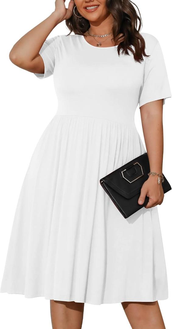 POSESHE Womens Plus Size Summer Dress 2026 Casual Short Sleeve Empire Waist Loose Fit Swing T-Shirt Dress with Pockets, Size: 4X-Large Plus
