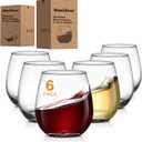 Large Stemless Glasses Set of 6, 17 Ounces Red & White Glasses Tumbler for Party, Clear Drink Glasses, Ideal Accessories Gift, Lead-free, Dishwasher Safe
