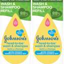 Johnson's Head-To-Toe Gentle Body Wash & Shampoo for Baby's Sensitive Skin & Hair, Tear-Free, Sulfate-Free & Hypoallergenic, Value Size Refill, 33.8 fl. oz (Pack of 2)