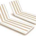 Outdoor Chaise Lounge Cushions 2 Pack, Weather-Resistant Patio Pool Lounge Cushions,74''L x 22''W x 3''T (Beige White Stripes)