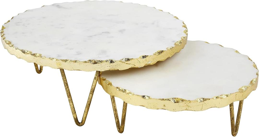 Mud Pie Marble and Gold Edge Riser Set, small 3" x 8" dia | large 4" x 10" dia