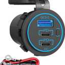 12v usb charger, PD 20W USB-C Power Socket and 18W QC3.0 Socket Waterproof Power Outlet 12V/24V with Power Switch 12V USB C Outlet for Car Golf Cart Boat Marine Bus Truck RV Marine Motorcycle etc.
