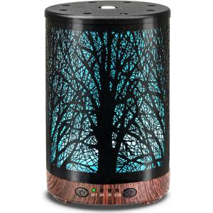 Essential Oil Diffuser 120ML Metal Aromatherapy Diffuser, Cool Mist Humidifier with Auto Shut-Off Protection 7 Color Lights for Home Office Spa (Tree)
