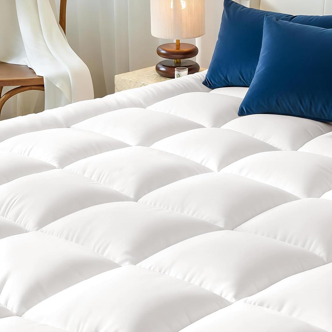King Mattress Topper, Thick Pillow Top Mattress Pad with Deep Pocket, Soft for Back Pain Relief, White
