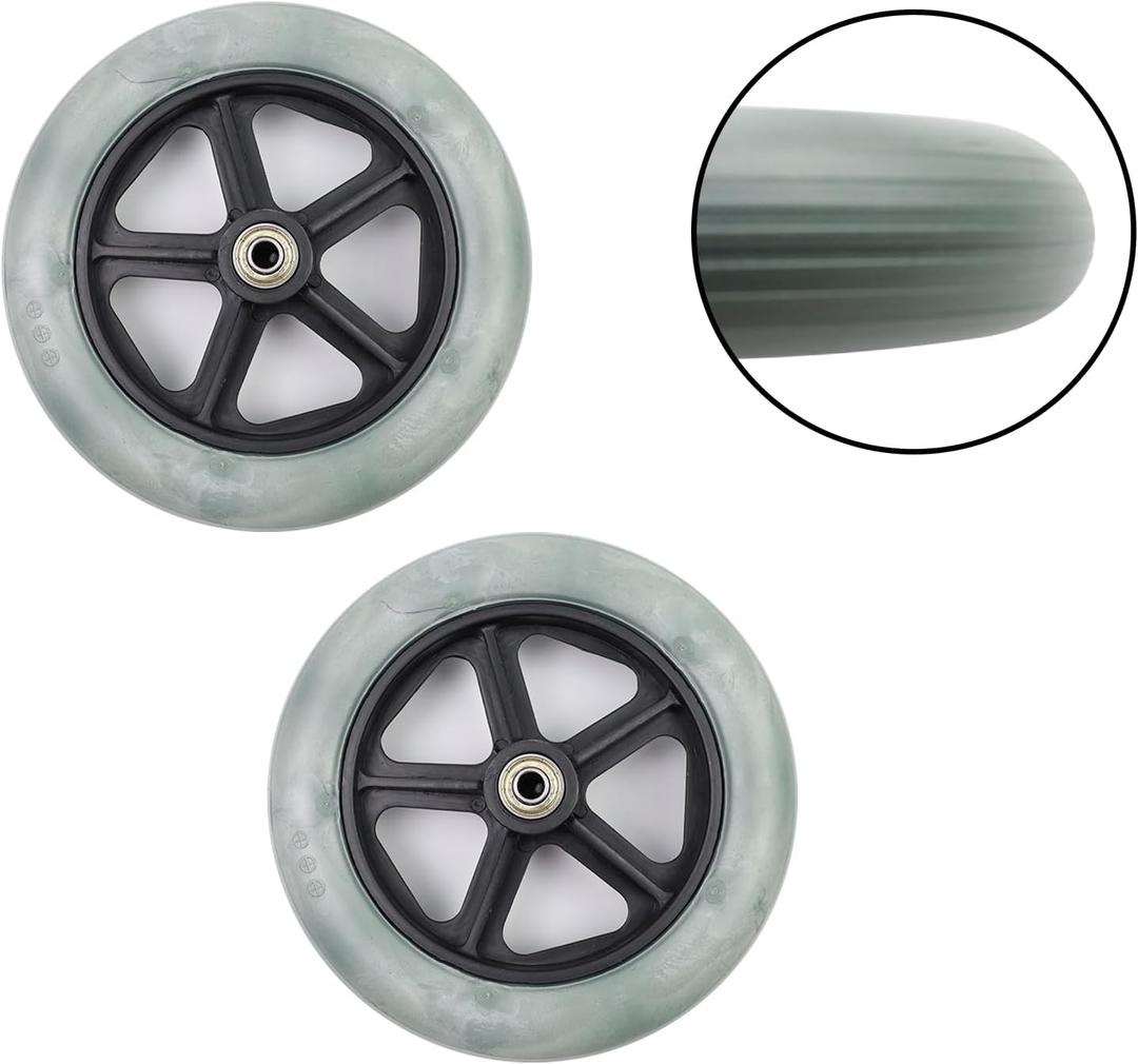 2pcs Rubber Wheel Replacement 7.5 Inch Wheelchair Front Wheels Casters Rollers Wheels Universal Wheelchair Replacement Wheel Accessories (Black & Grey)