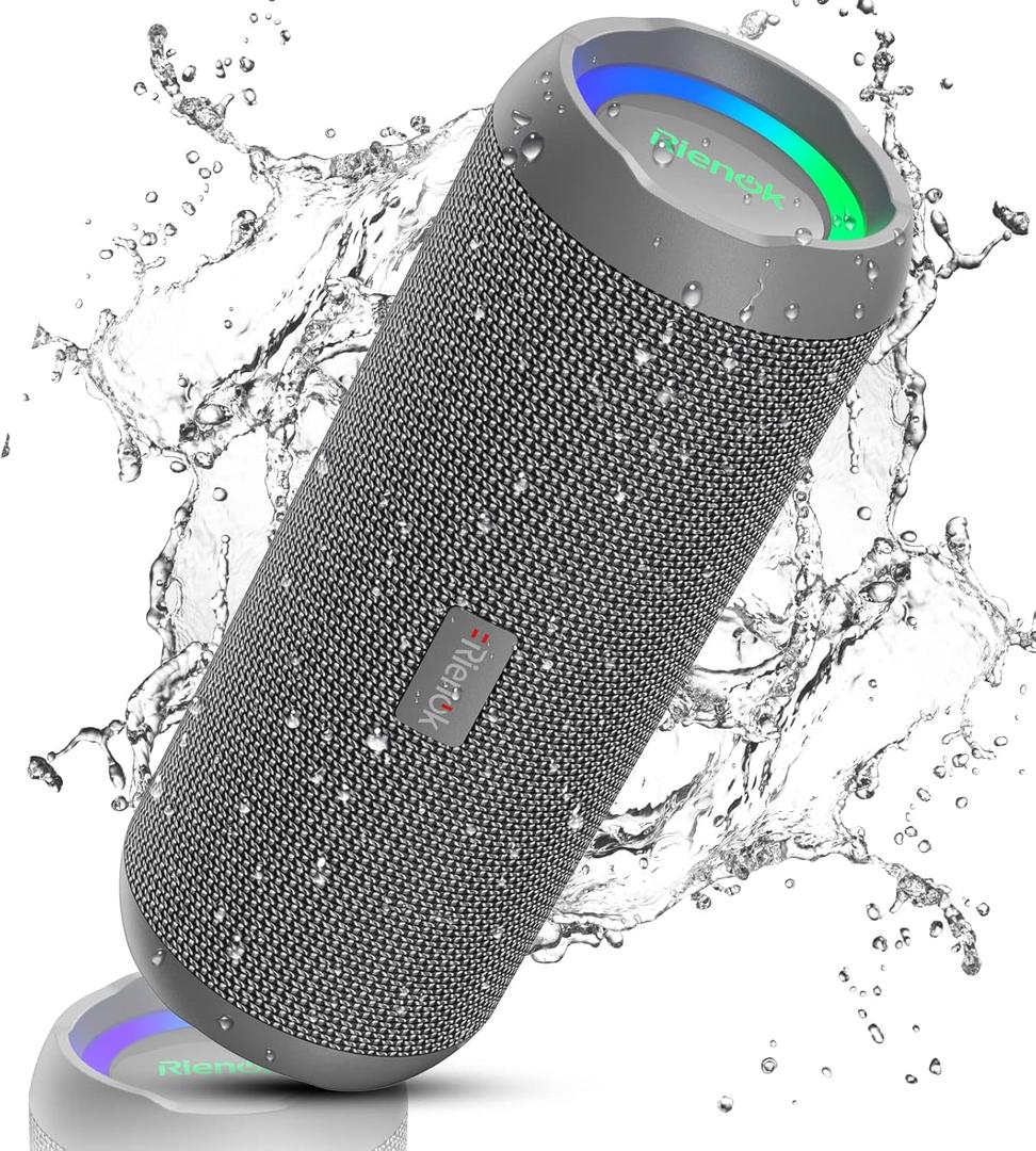 RIENOK Portable Bluetooth Speaker 30W Dual Pairing True Wireless Stereo HD Sound IPX7 Waterproof Outdoor Sport Shower Wireless Speaker Bluetooth 5.3 for Home Party (Gray)